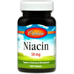 Витамин В3 (ниацин) 50 мг, Carlson Niacin, 300 таблеток