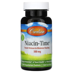 Ниацин 500 мг, Carlson Niacin-Time, 100 вегетарианских таблеток