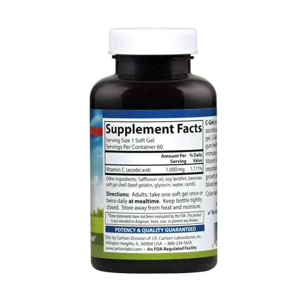 Вітамін C, C-Gel, Carlson, 1000 мг, 60 гелевих капсул