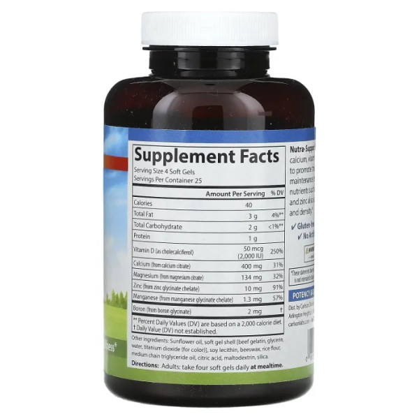 Добавка для підтримки кісток, Nutra-Support, Bone, Carlson, 100 гелевих капсул