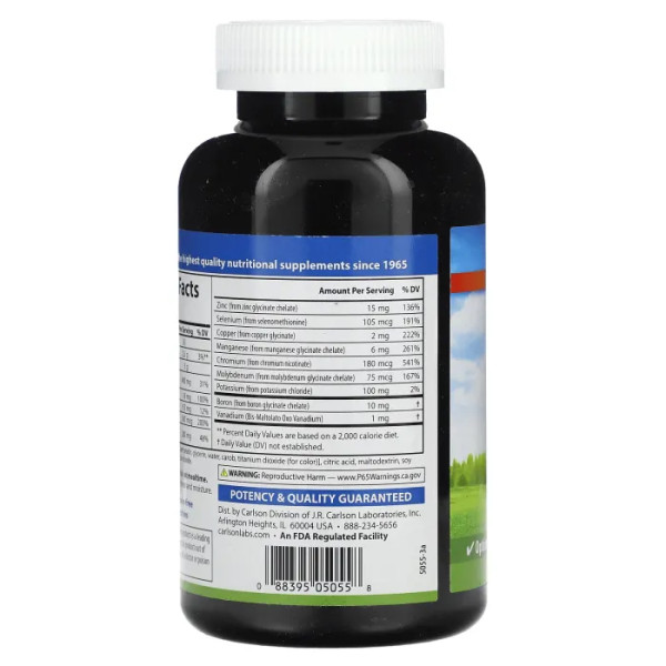 Хелатні мінерали, Chelated Minerals, Carlson, 180 гелевих капсул