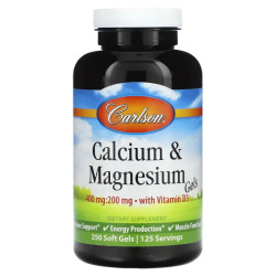 Кальций и магний 250 гелевых капсул, Carlson Calcium & Magnesium Gels, жевательные
