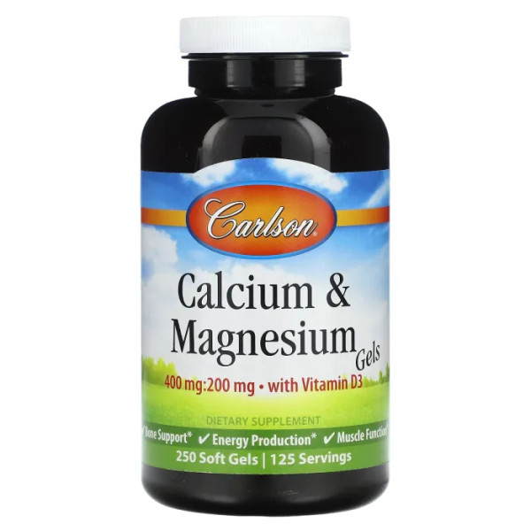 Кальцій та магній, Calcium & Magnesium Gels, Carlson, 250 гелевих капсул