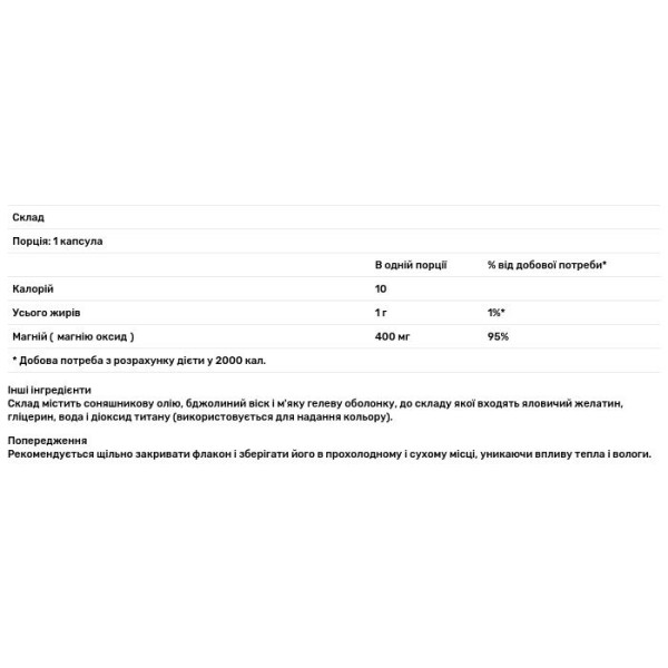 Магній оксид, Magnesium Gels, Carlson, 400 мг, 100 гелевих капсул