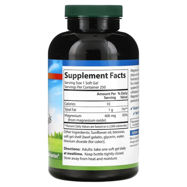Магній оксид, Magnesium Gels, Carlson, 400 мг, 250 гелевих капсул