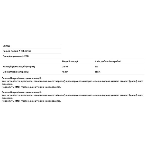 Цинк, Zinc, Carlson, 15 мг, 250 таблеток