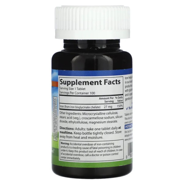 Хелат заліза, Chelated Iron, Carlson, 27 мг, 100 таблеток