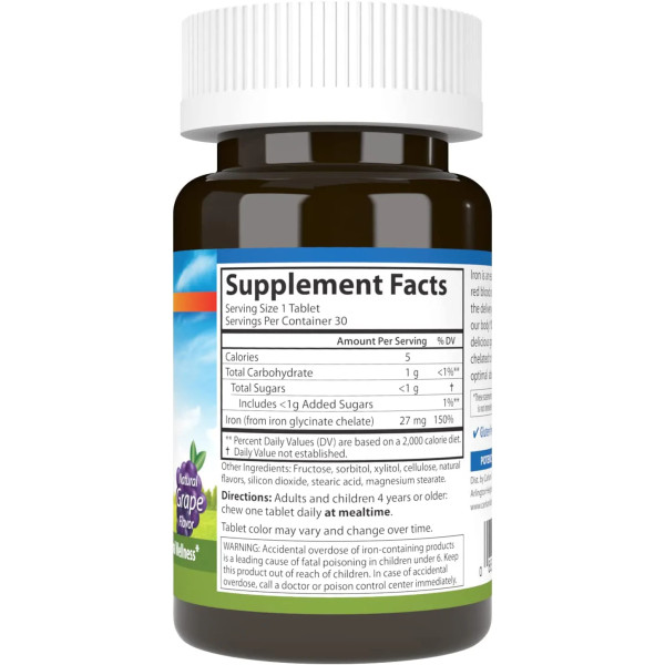 Железо, Chewable Iron, Carlson, жевательное, вкус винограда, 27 мг, 30 таблеток