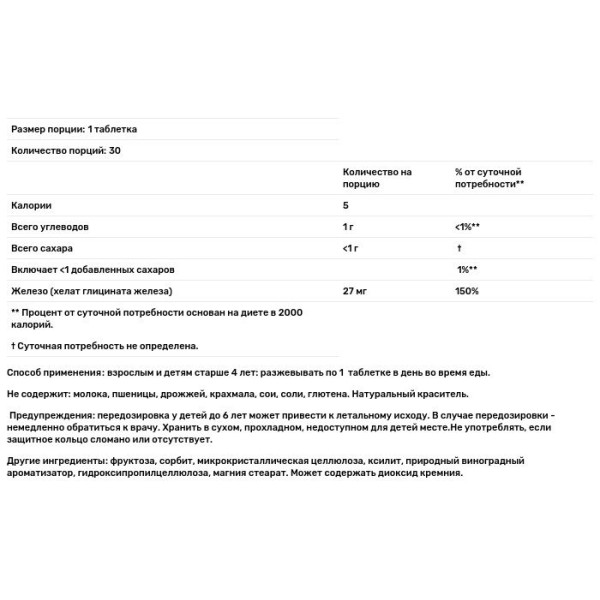 Железо, Chewable Iron, Carlson, жевательное, вкус винограда, 27 мг, 30 таблеток