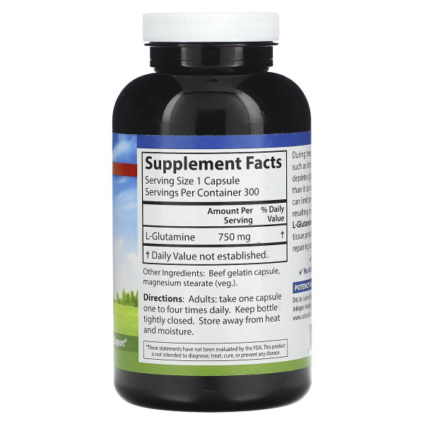L-глутамін, L-Glutamine, Carlson, 750 мг, 300 капсул