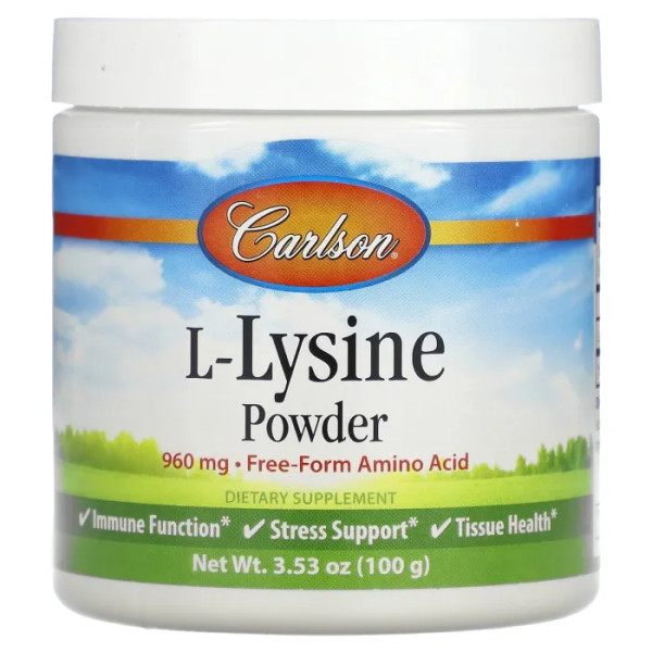 Лизин, L-Lysine, Carlson, порошок, 960 мг, 100 грамм
