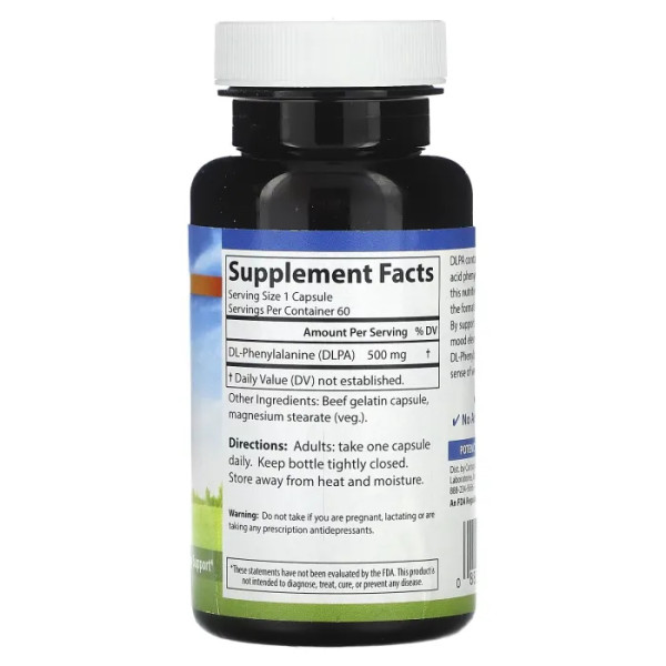 DL-Фенілаланін, DLPA, Carlson, 500 мг, 60 капсул