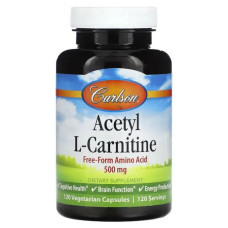 Ацетил L-карнітин 500 мг, Carlson Acetyl-L-Carnitine, 120 вегетаріанських капсул