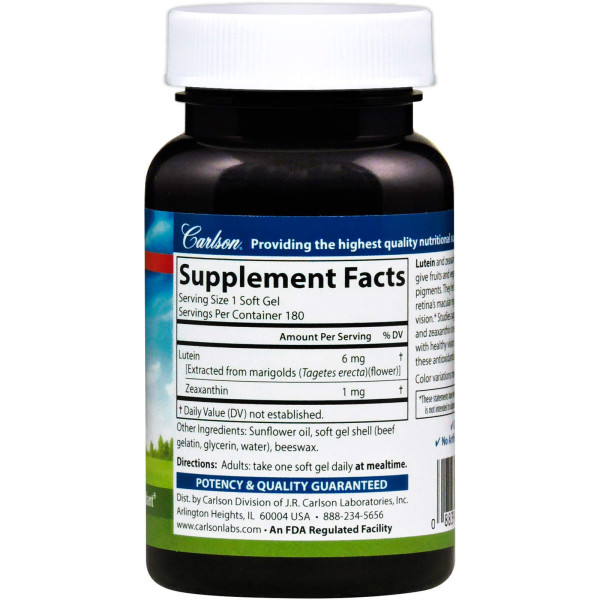 Лютеїн, Lutein, Carlson, 6 мг, 180 капсул