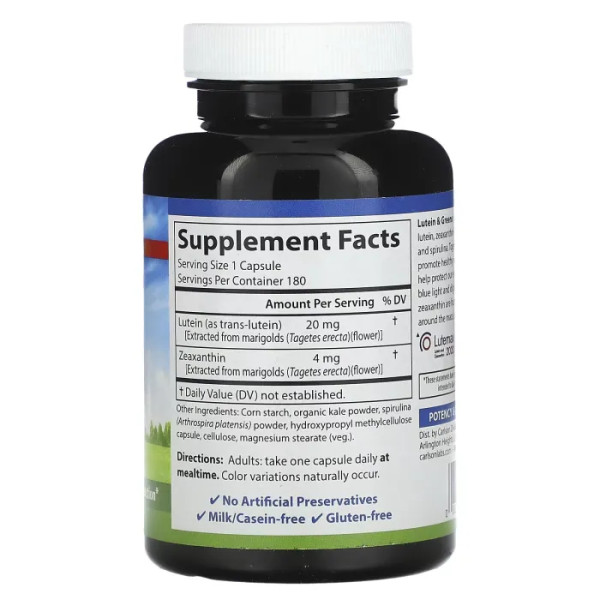 Лютеїн та зеаксантин, Lutein & Greens, Carlson, 180 вегетаріанських капсул