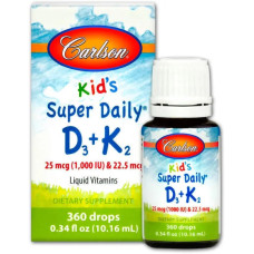Витамин D3 и K2 для детей 25 мкг 1000 МЕ и 22.5 мкг, жидкий, Carlson Super Daily D3 K2, 10.16 мл