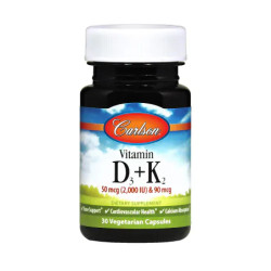 Витамин D3 и K2, Vitamin D3 K2 Carlson, 30 капсул