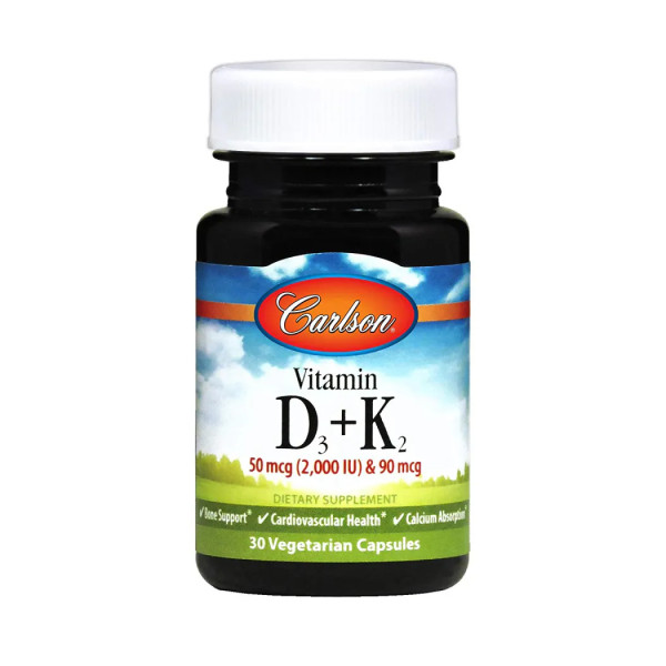 Вітамін D3 і К2, Vitamin D3 + K2, Carlson, 30 капсул