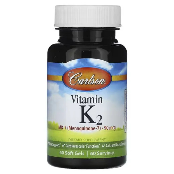 Вітамін K2, Vitamin K2, Carlson, 90 мкг, 60 гелевих капсул