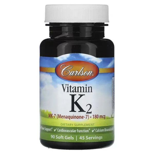 Вітамін K2, Vitamin K2, Carlson, 90 мкг, 90 гелевих капсул