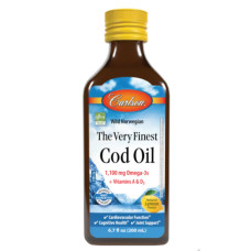 Жир печени трески 1100 мг с витаминами A и D3, вкус лимон, Carlson The Very Finest Cod Oil, норвежский рыбий жир, 200 мл