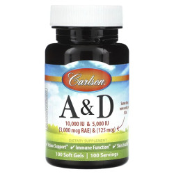 Вітаміни A та D, Carlson Vitamins A & D, 100 гелевих капсул