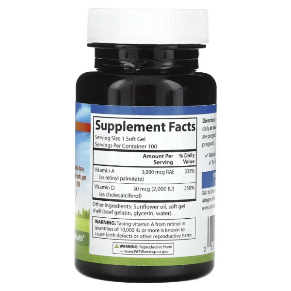 Вітаміни А та D, Vitamin A та D, Carlson, 100 гелевих капсул
