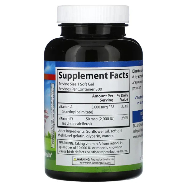 Вітаміни А&D, Vitamin A&D, Carlson, 300 гелевих капсул
