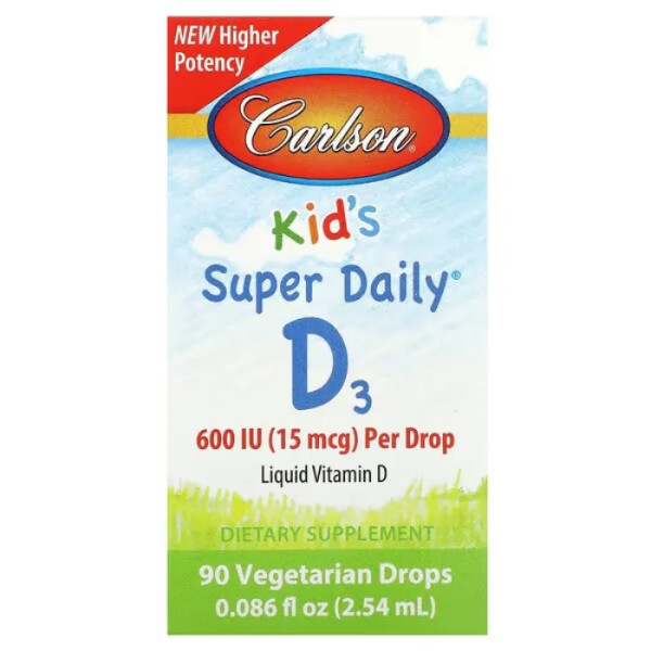 Вітамін D3, Baby's Vitamin D3, Carlson, для дітей, 600 МО, 90 вегетаріанських крапель, 2,54 мл