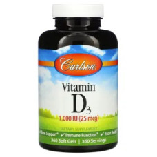 Вітамін D3 25 мкг 1000 МО, Vitamin D3 Carlson, 360 гелевих капсул