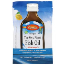 Рыбий жир 1600 мг, вкус лимона, Carlson The Very Finest Fish Oil, 15 пакетиков по 5 мл