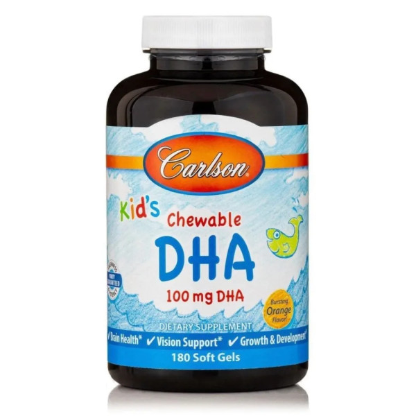 Риб'ячий жир для дітей, Kids Chewable DHA, Carlson, апельсин, 100 мг, 180 гелевих капсул