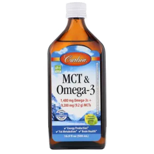 МСТ і Омега-3, зі смаком лимона і лайма, MCT & Omega-3, Carlson, 500 мл