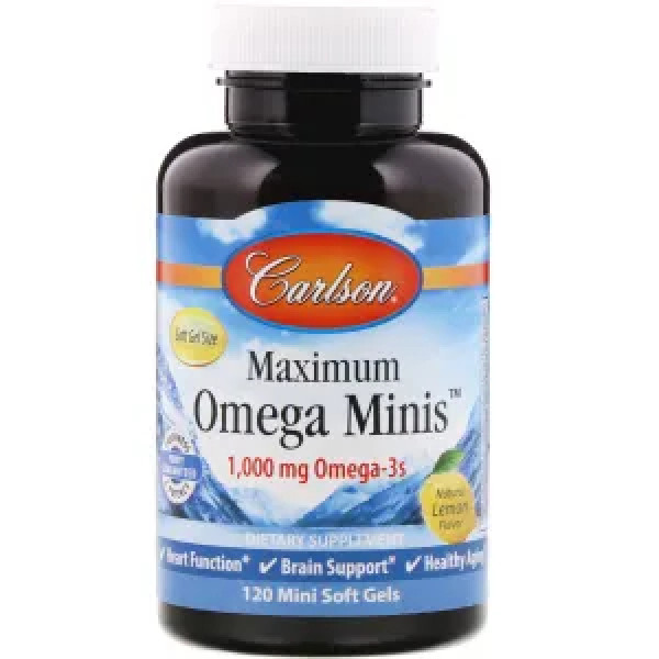 Омега з натуральним смаком лимона, Maximum Omega Minis, Carlson, 1000 мг, 120 міні-гелевих капсул