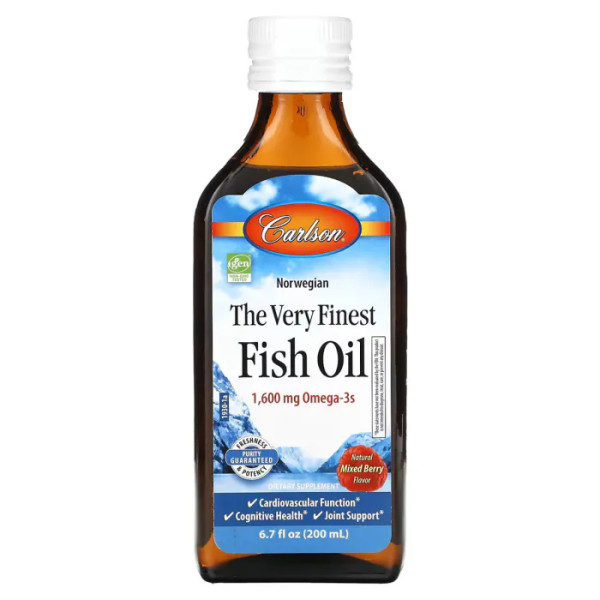 Риб'ячий жир, The Very Finest Fish Oil, Carlson, норвезький, найкращої якості, натуральний ягідний мікс, 1600 мг, 200 мл