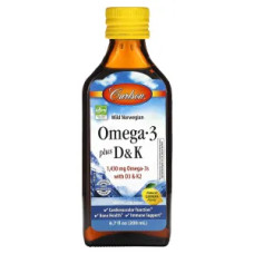 Омега-3 з вітамінами D та K 1430 мг, смак лимона Omega 3 Plus Carlson, 200 мл