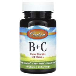Витамины группы B с витамином C, Carlson Vitamin B+C, 50 таблеток