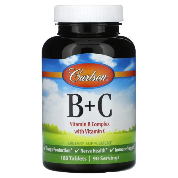 Вітаміни групи В із вітаміном С, Vitamin B+C, Carlson, 180 таблеток