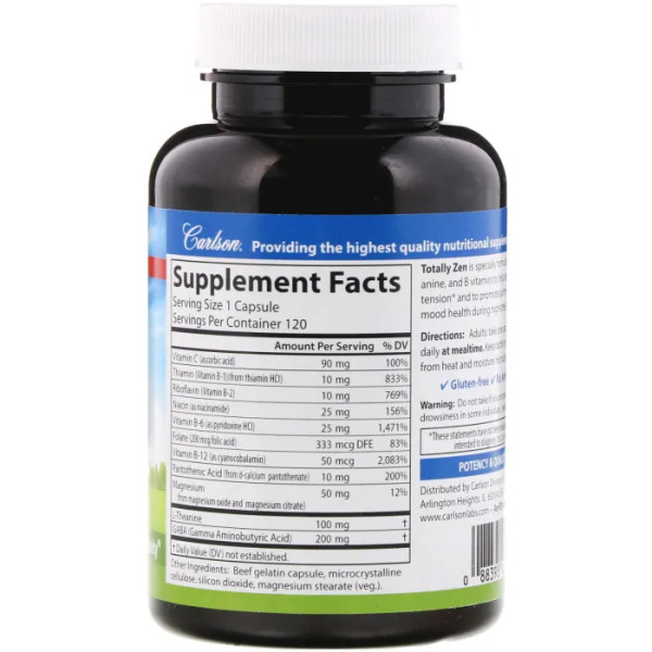 Вітамін В комплекс, Totally Zen, Carlson, 120 капсул