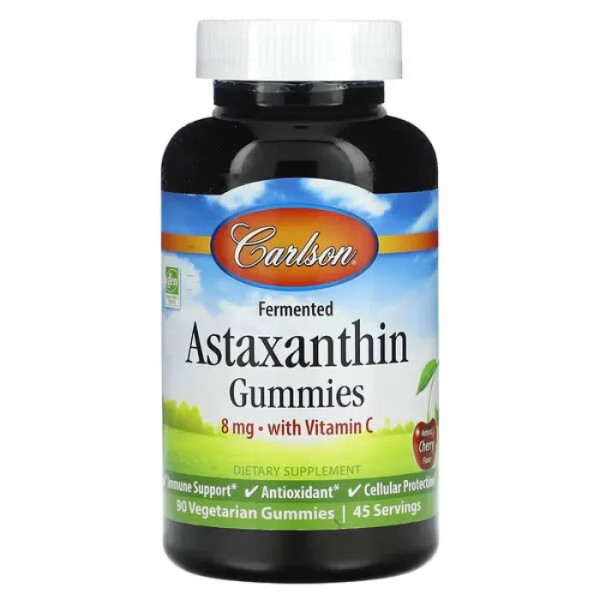 Астаксантин з вітаміном С, Astaxanthin Gummies, Carlson, смак вишні, 8 мг, 90 жувальних цукерок