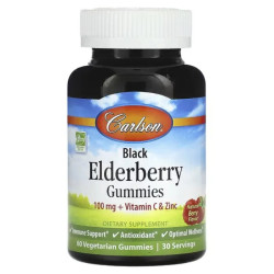 Черная бузина с витамином C и цинком, Carlson Black Elderberry Gummies + Vitamin C & Zinc, 100 мг, 120 жевательных пастилок