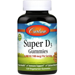 Витамин D3 жевательный, натуральный фруктовый вкус, Carlson Super D3 Gummies, 100 мкг (4000 МЕ), 120 жевательных пастилок