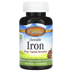 Железо жевательное вкус клубники 30 мг, Carlson Chewable Iron, 120 жевательных таблеток