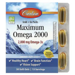 Омега-3, вкус натурального лимона, Carlson Maximum Omega 2000, 2000 мг, 30 гелевых капсул