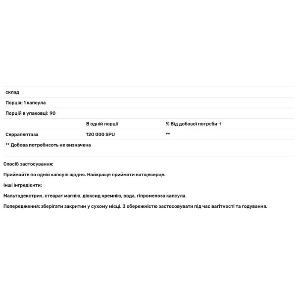 Серрапептаза, Serrapeptase, Carlson, 120,000 SU, 90 капсул