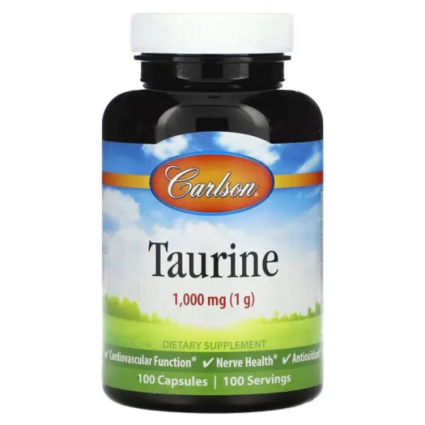Таурин, Taurine, Carlson, 1000 мг, 100 капсул