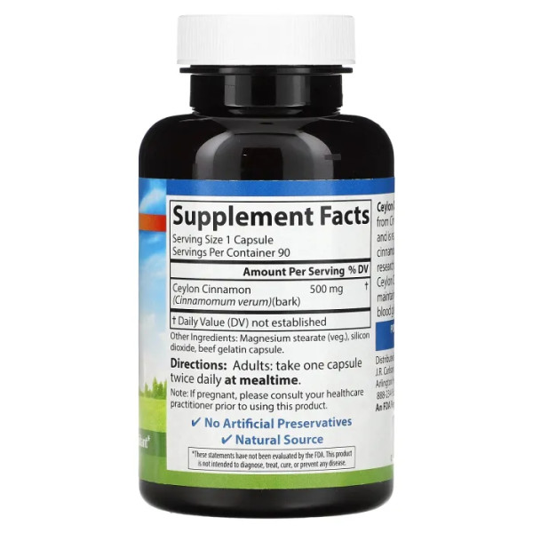 Кориця, Ceylon Cinnamon, Carlson, цейлонська, 90 капсул