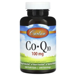 Коэнзим Q10 100 мг, Carlson CoQ10, 200 гелевых капсул