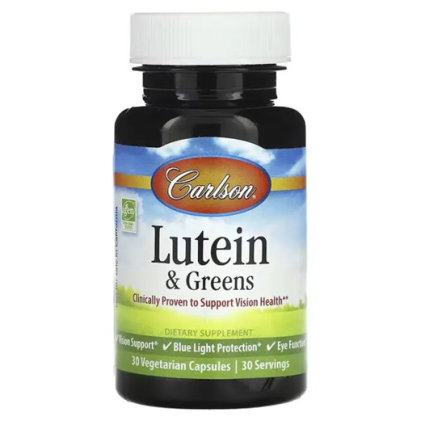 Лютеїн та зеаксантин, Lutein & Greens, Carlson, 30 вегетаріанських капсул