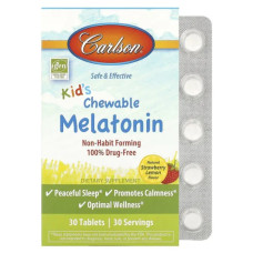 Мелатонин для детей жевательный, вкус клубники и лимона, Carlson Kid's Chewable Melatonin, 30 жевательных таблеток